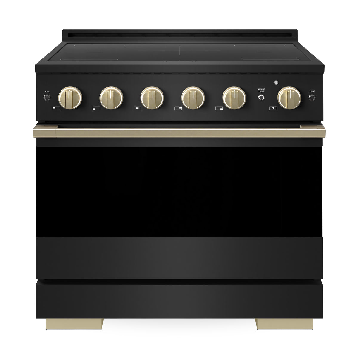 ZLINE Autograph 36-Inch Marino Induction Range in Black Stainless Steel with Champagne Bronze (MINRBZ-36-CB) - front view