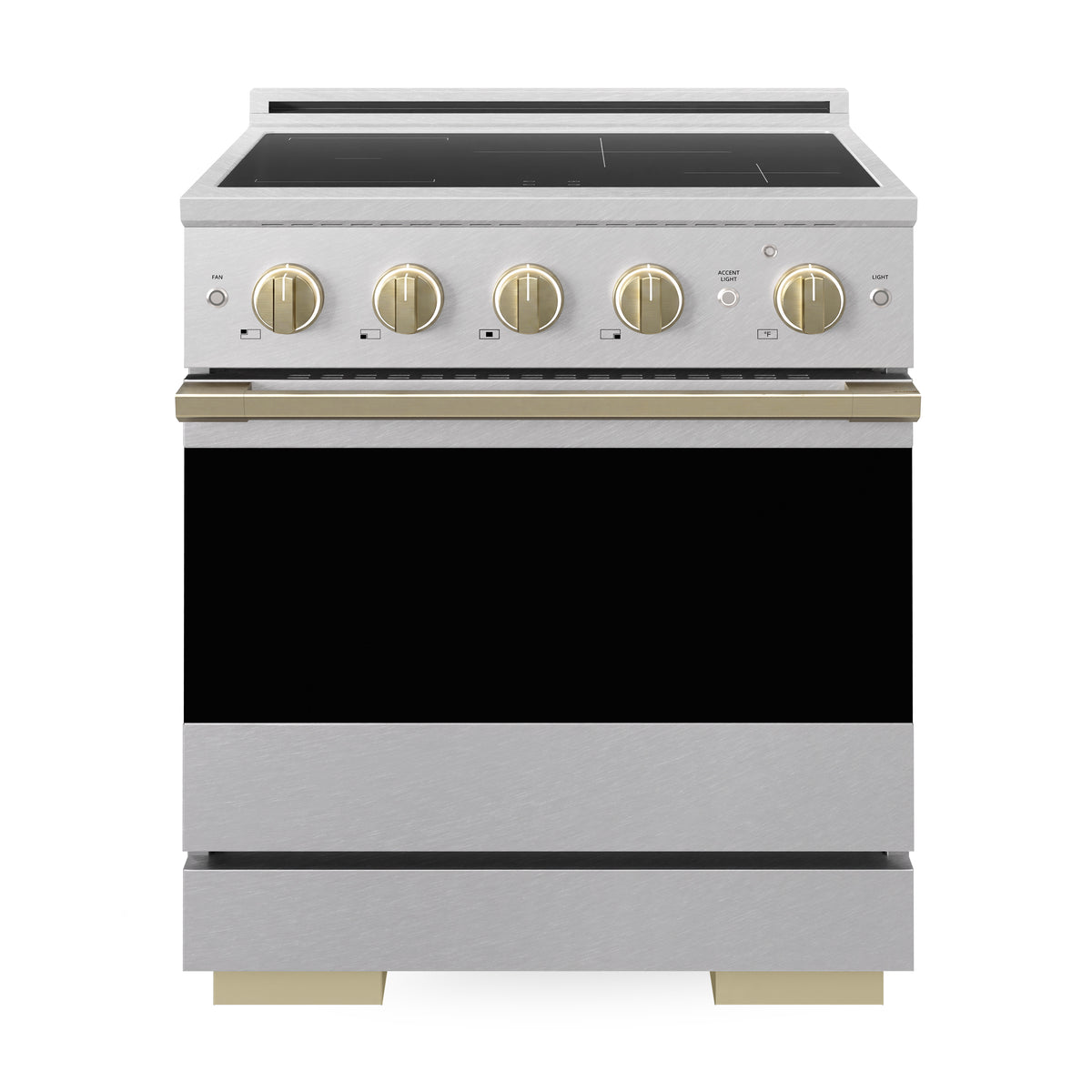 ZLINE Autograph 30-Inch Marino Induction Range in Satin Stainless Steel with Champagne Bronze (MINRSZ-30-CB) - front view