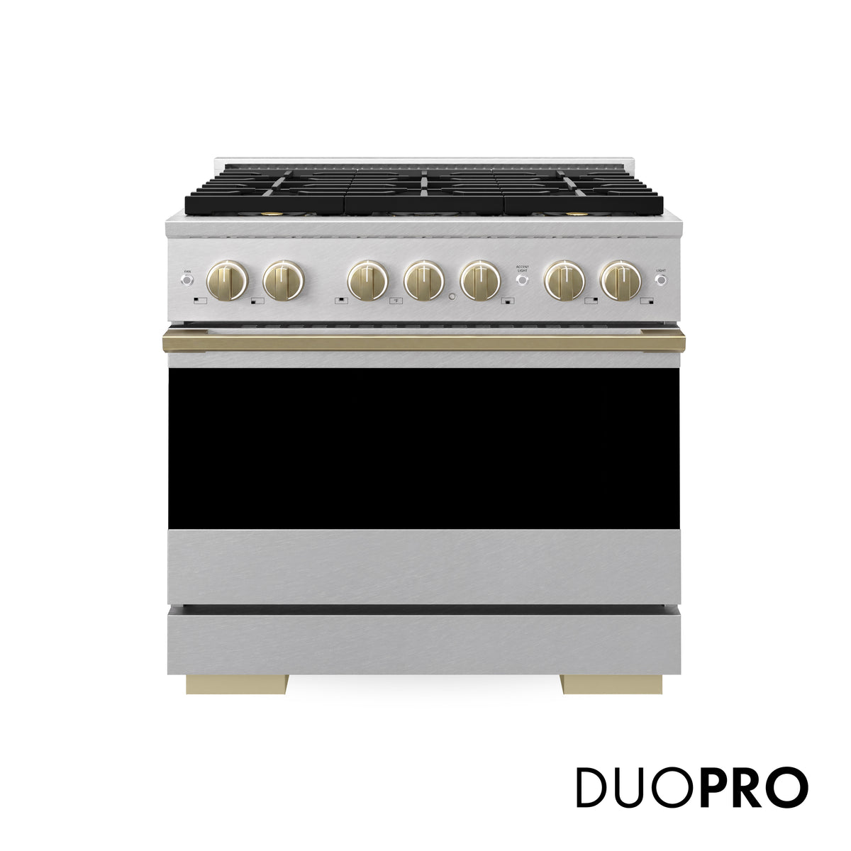 ZLINE Autograph 36-Inch Marino Dual Fuel Range with DuoPro Cooktop in Satin Stainless Steel with Champagne Bronze (PMDRSZ-36-CB) - front view