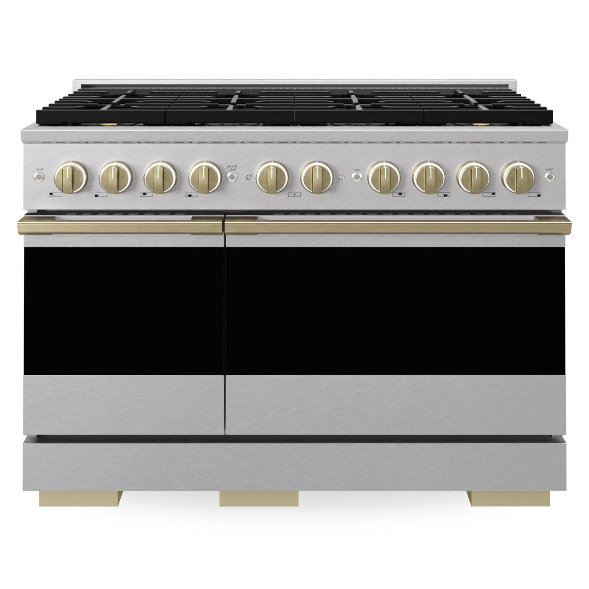ZLINE Autograph 48-Inch Marino Gas Range with DuoPro Cooktop in Satin Stainless Steel with Champagne Bronze (PMGRSZ-48-CB) - front view
