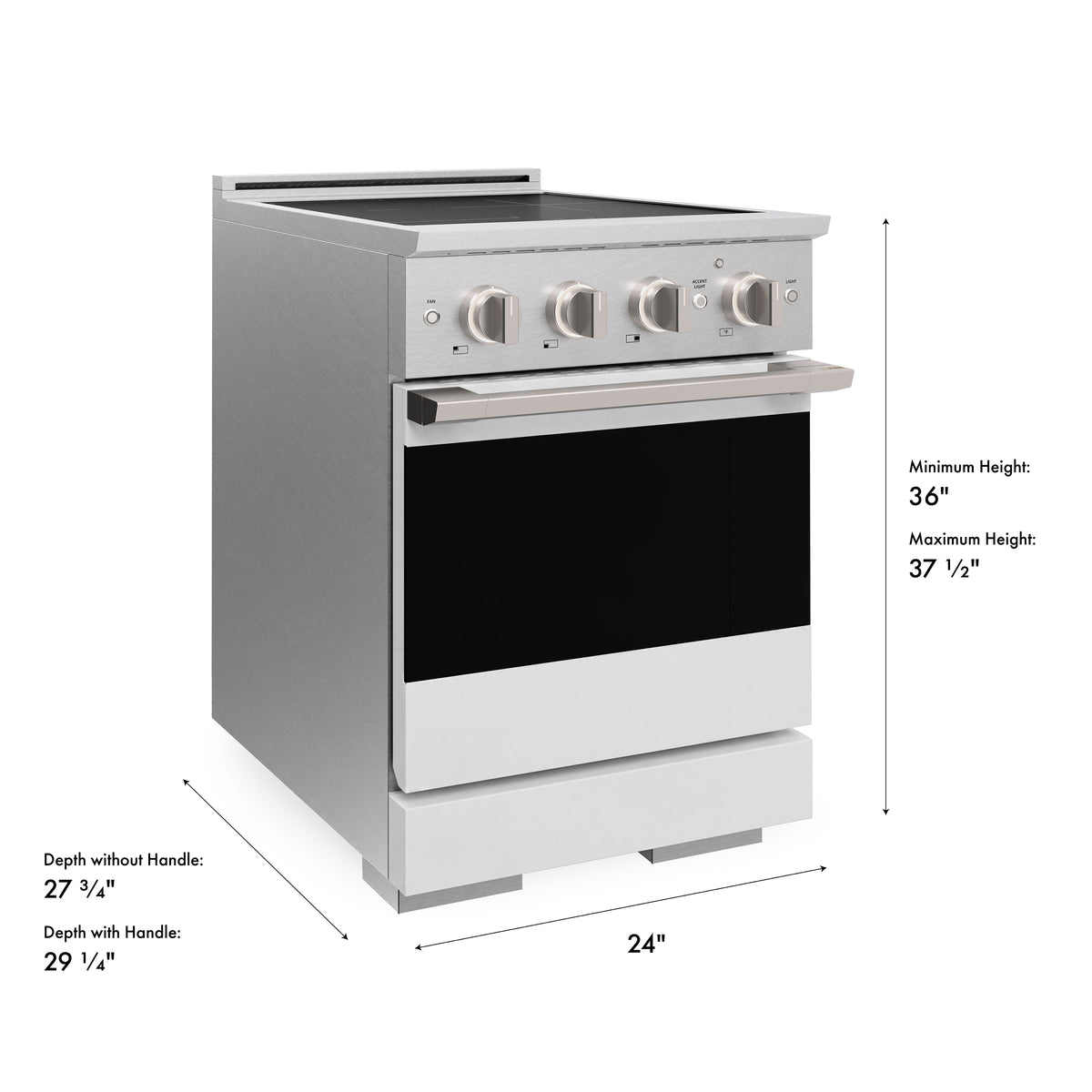 ZLINE 24-Inch Marino Induction Range in Satin Stainless Steel with White Matte (MINRS-WM-24) - product dimensions