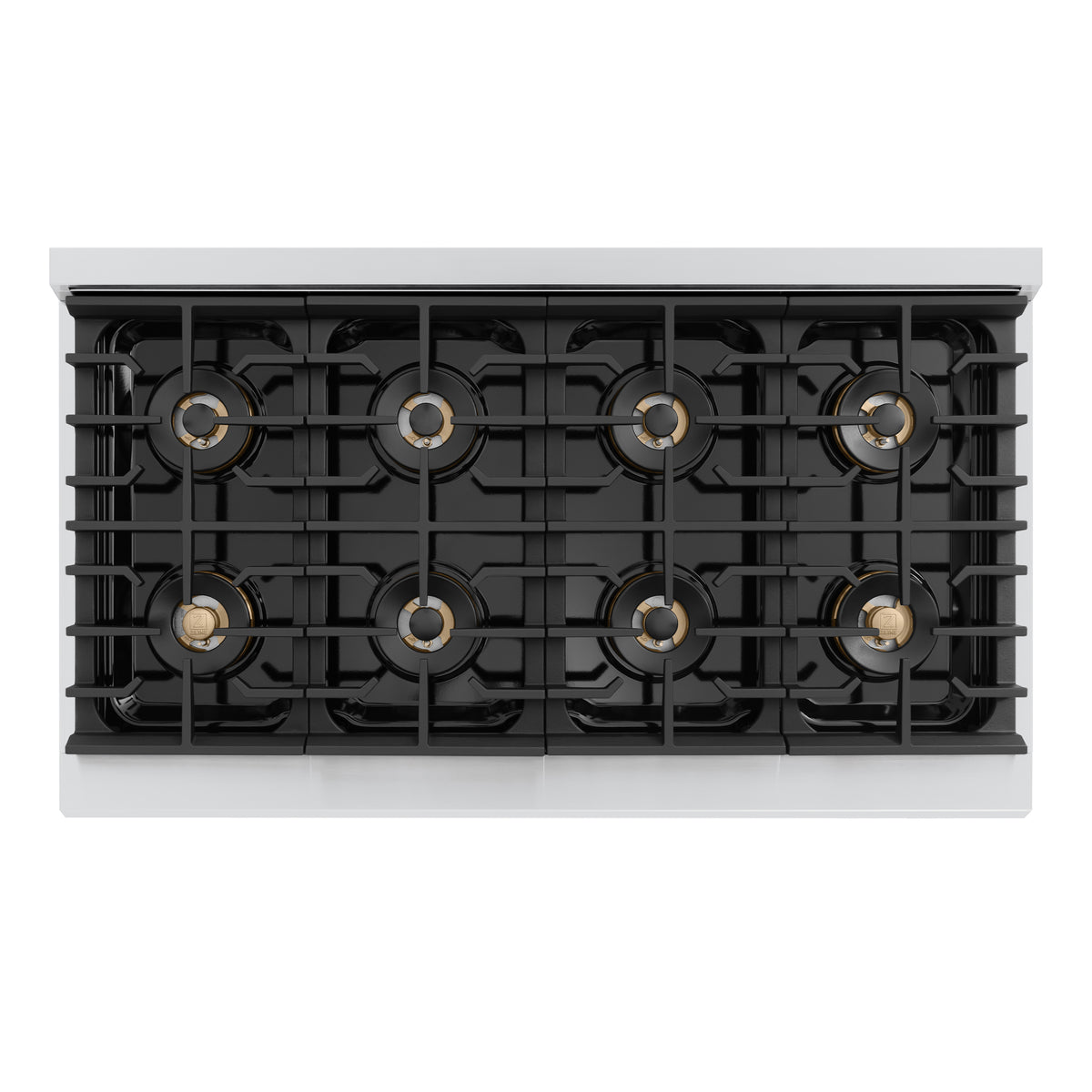 ZLINE Autograph 48-Inch Marino Dual Fuel Range with DuoPro Cooktop in Stainless Steel with Champagne Bronze (PMDRZ-48-CB) - cooktop top-down view