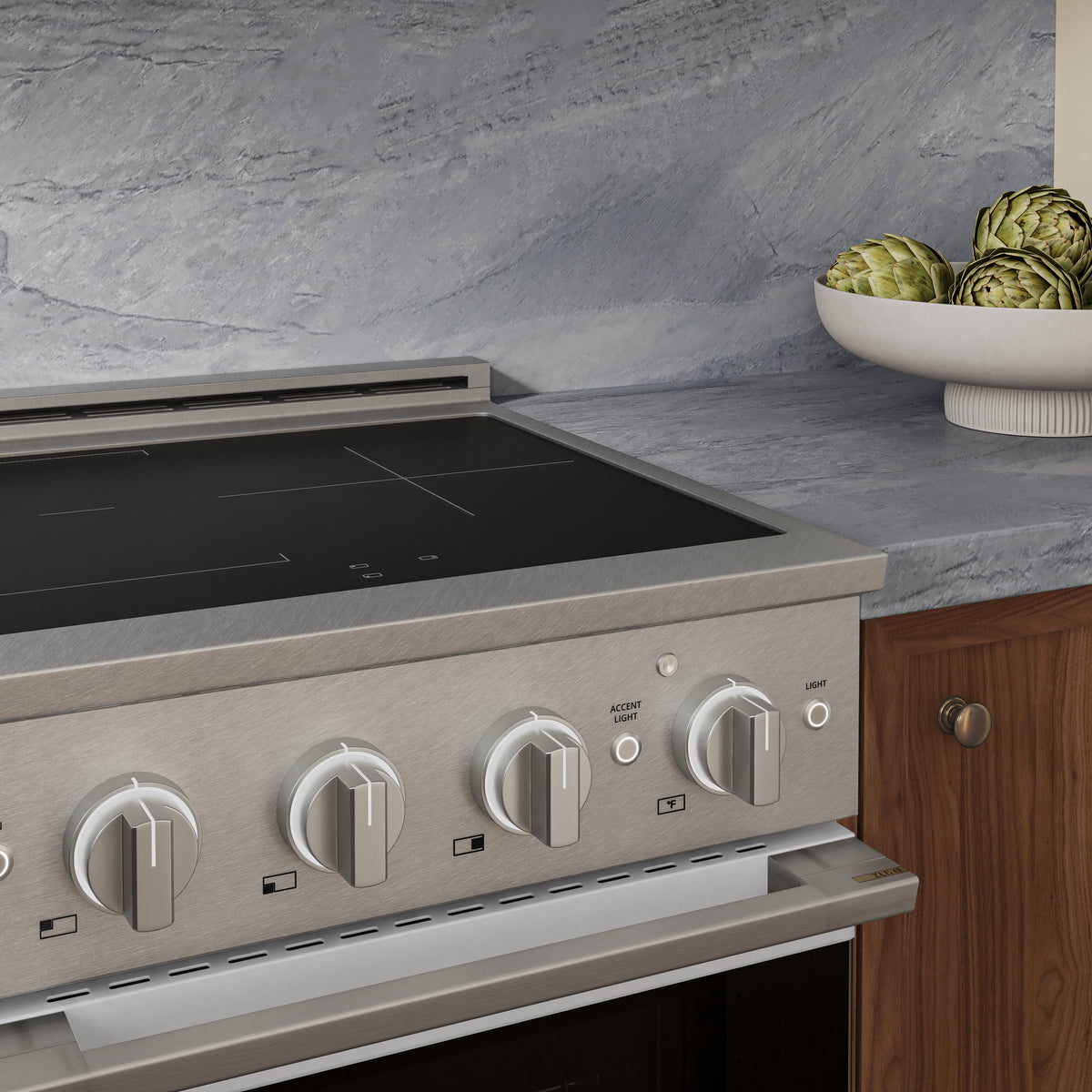 ZLINE 24-Inch Marino Induction Range in Satin Stainless Steel with White Matte (MINRS-WM-24) - kitchen lifestyle view