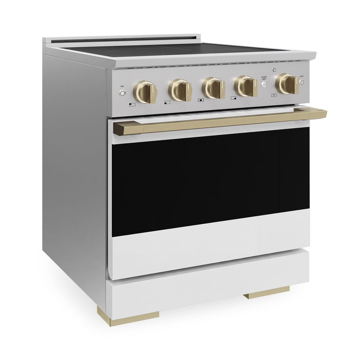 ZLINE Autograph 30-Inch Marino Induction Range in Stainless Steel with White Matte and Champagne Bronze (MINRZ-WM-30-CB) - side view