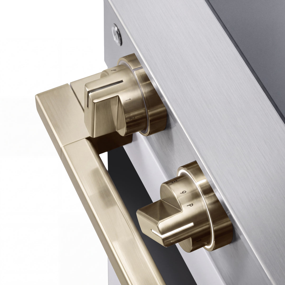 ZLINE Autograph 36-Inch Marino Induction Range in Stainless Steel with White Matte and Champagne Bronze (MINRZ-WM-36-CB) - LED knob detail