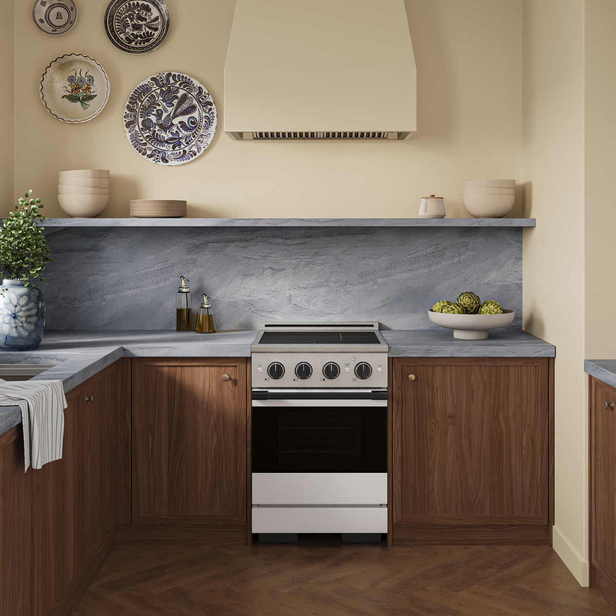 ZLINE Autograph 24-Inch Marino Induction Range in Satin Stainless Steel with White Matte and Matte Black (MINRSZ-WM-24-MB) - kitchen lifestyle view