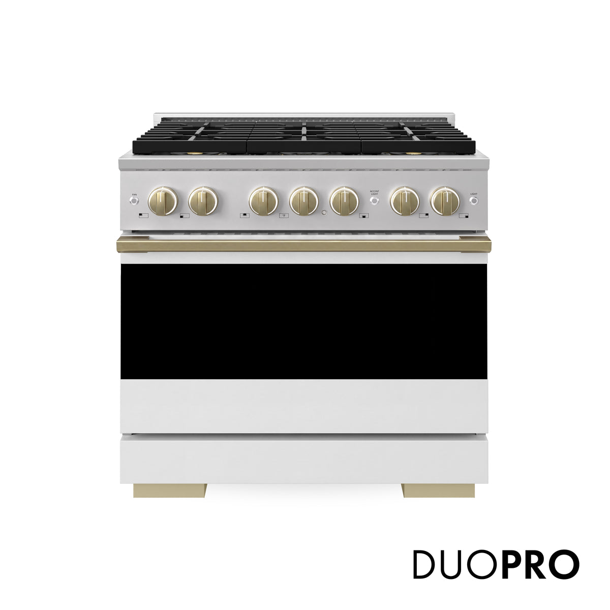 ZLINE Autograph 36-Inch Marino Gas Range with DuoPro Cooktop in Stainless Steel with White Matte and Champagne Bronze (PMGRZ-WM-36-CB) - front view