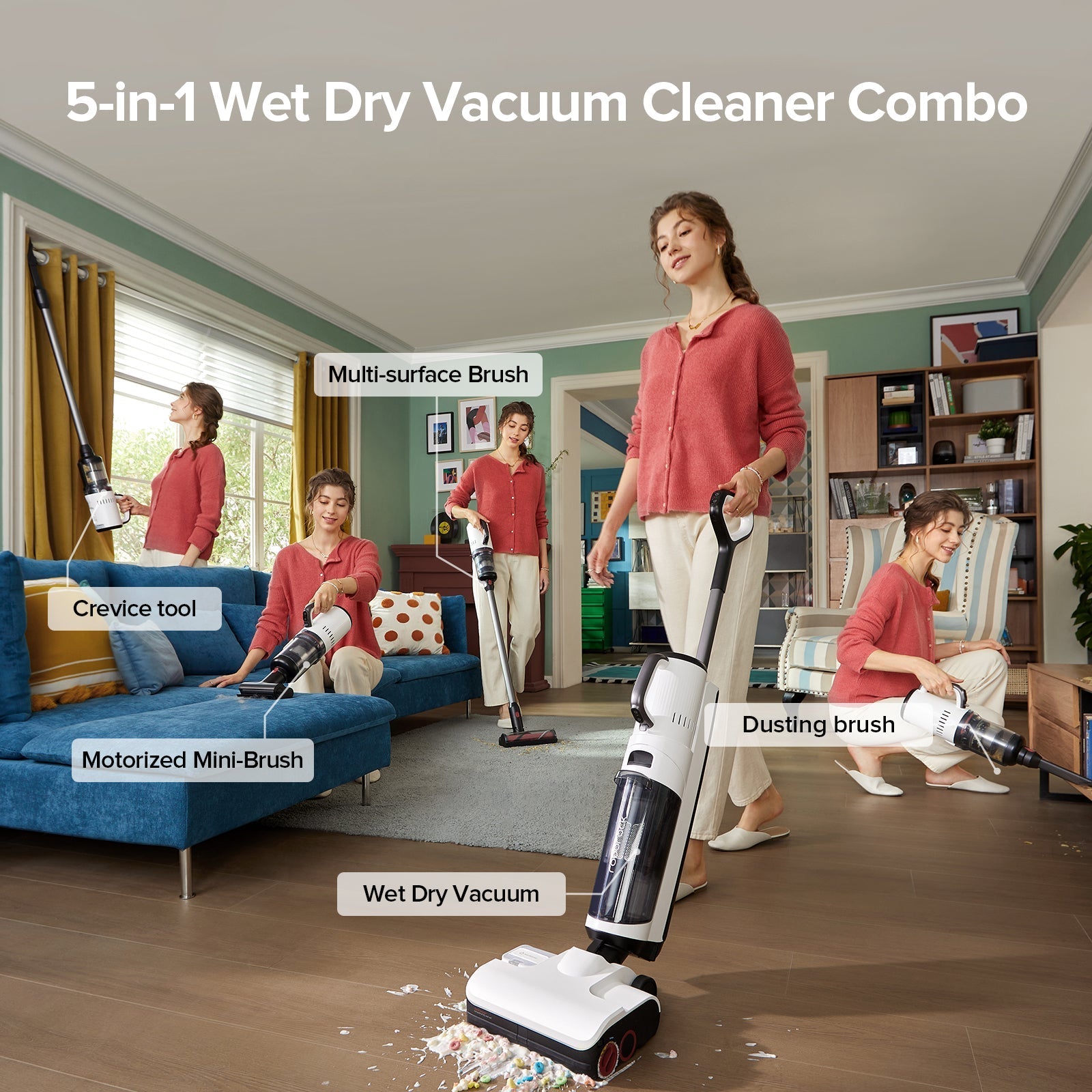 Cordless wet and dry vacuum cleaner with floor head and upright handheld unit