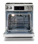 Thor Kitchen 4-Piece Appliance Package - 30-Inch Propane Gas Range, Tilt Panel, Refrigerator with Water Dispenser, Dishwasher, & Microwave Drawer in Stainless Steel