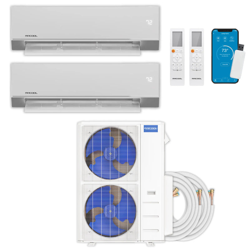 MRCOOL Olympus 4th Gen Mini Split - 2-Zone 48,000 BTU  Air Conditioner and Heat Pump Condenser with  24K + 24K Wall Mount Air Handlers