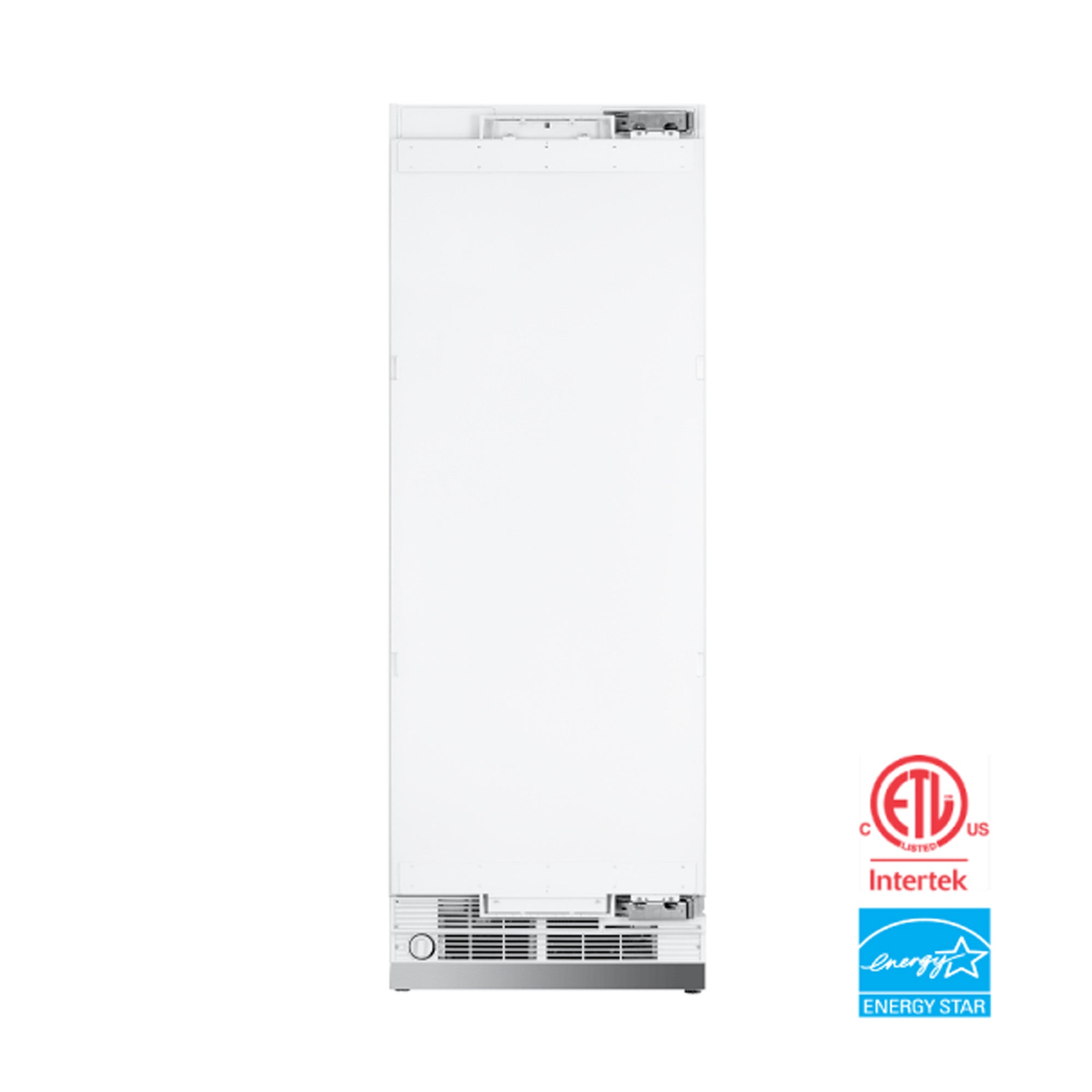 Panel-ready built-in refrigerator, white exterior with recessed handle