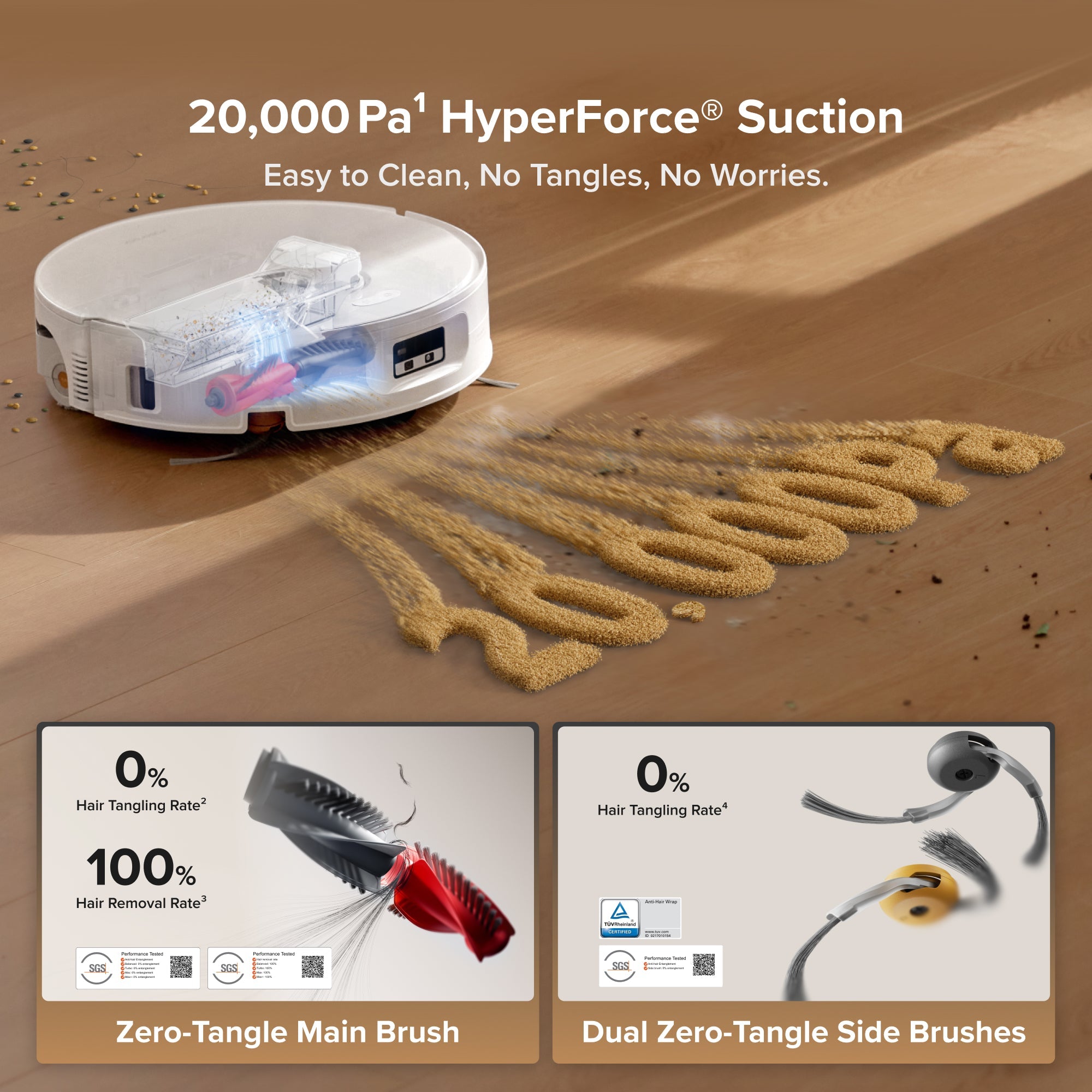 White Roborock robotic mop vacuum with translucent dock top and cleaning brush area