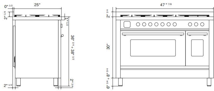 ILVE 48-Inch Professional Plus II Freestanding Dual Fuel Range with 8 Sealed Burner in Blue Grey (UP48FWMPBG)