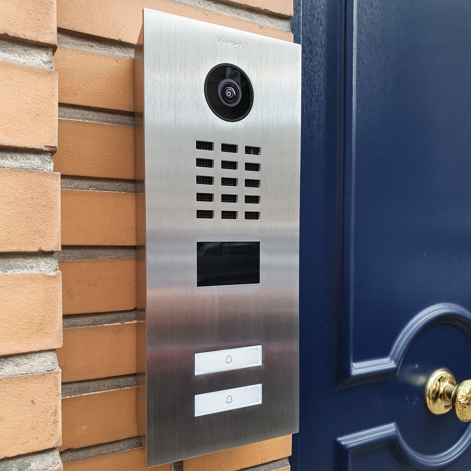 Stainless steel DoorBird video door station with camera and two call buttons
