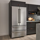 Stainless steel French door refrigerator with bottom freezer and side handles