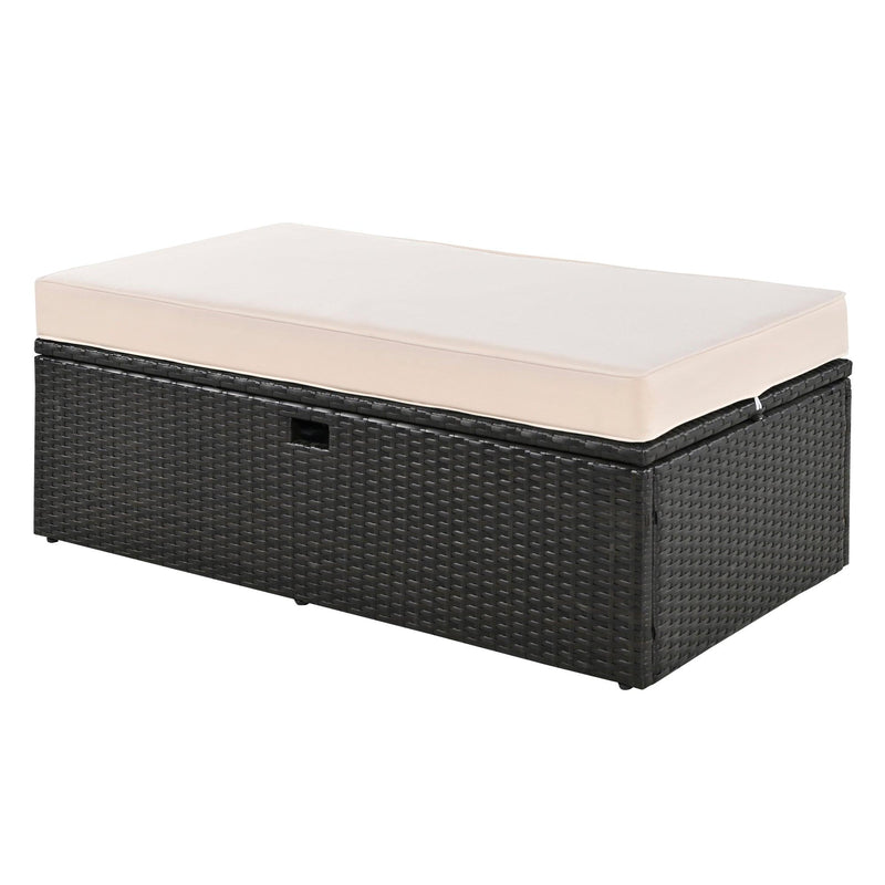 Parrot Uncle 2-Piece Outdoor Rattan Daybed with Bench Lounge Roof Set and Cushions for Poolside, Backyard and Garden