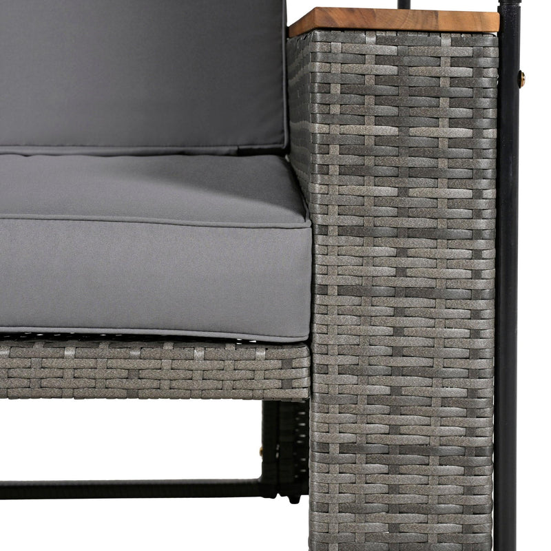 Parrot Uncle 2-Piece Outdoor Rattan Daybed with Bench Lounge Roof Set and Cushions for Poolside, Backyard and Garden