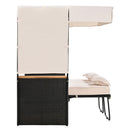 Parrot Uncle 2-Piece Outdoor Rattan Daybed with Bench Lounge Roof Set and Cushions for Poolside, Backyard and Garden
