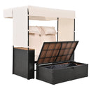 Parrot Uncle 2-Piece Outdoor Rattan Daybed with Bench Lounge Roof Set and Cushions for Poolside, Backyard and Garden