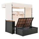 Parrot Uncle 2-Piece Outdoor Rattan Daybed with Bench Lounge Roof Set and Cushions for Poolside, Backyard and Garden