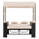 Parrot Uncle 2-Piece Outdoor Rattan Daybed with Bench Lounge Roof Set and Cushions for Poolside, Backyard and Garden