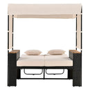 Parrot Uncle 2-Piece Outdoor Rattan Daybed with Bench Lounge Roof Set and Cushions for Poolside, Backyard and Garden