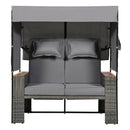 Parrot Uncle 2-Piece Outdoor Rattan Daybed with Bench Lounge Roof Set and Cushions for Poolside, Backyard and Garden