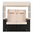 Parrot Uncle 2-Piece Outdoor Rattan Daybed with Bench Lounge Roof Set and Cushions for Poolside, Backyard and Garden