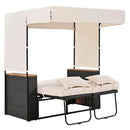 Parrot Uncle 2-Piece Outdoor Rattan Daybed with Bench Lounge Roof Set and Cushions for Poolside, Backyard and Garden