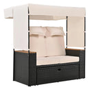 Parrot Uncle 2-Piece Outdoor Rattan Daybed with Bench Lounge Roof Set and Cushions for Poolside, Backyard and Garden