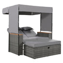 Parrot Uncle 2-Piece Outdoor Rattan Daybed with Bench Lounge Roof Set and Cushions for Poolside, Backyard and Garden