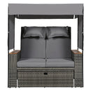 Parrot Uncle 2-Piece Outdoor Rattan Daybed with Bench Lounge Roof Set and Cushions for Poolside, Backyard and Garden