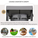 Parrot Uncle 2-Piece Outdoor Rattan Daybed with Bench Lounge Roof Set and Cushions for Poolside, Backyard and Garden