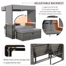 Parrot Uncle 2-Piece Outdoor Rattan Daybed with Bench Lounge Roof Set and Cushions for Poolside, Backyard and Garden