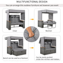 Parrot Uncle 2-Piece Outdoor Rattan Daybed with Bench Lounge Roof Set and Cushions for Poolside, Backyard and Garden