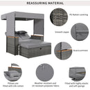 Parrot Uncle 2-Piece Outdoor Rattan Daybed with Bench Lounge Roof Set and Cushions for Poolside, Backyard and Garden