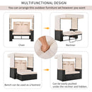 Parrot Uncle 2-Piece Outdoor Rattan Daybed with Bench Lounge Roof Set and Cushions for Poolside, Backyard and Garden