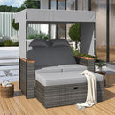 Parrot Uncle 2-Piece Outdoor Rattan Daybed with Bench Lounge Roof Set and Cushions for Poolside, Backyard and Garden