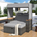 Parrot Uncle 2-Piece Outdoor Rattan Daybed with Bench Lounge Roof Set and Cushions for Poolside, Backyard and Garden