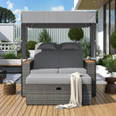 Parrot Uncle 2-Piece Outdoor Rattan Daybed with Bench Lounge Roof Set and Cushions for Poolside, Backyard and Garden