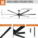 Parrot Uncle 84-Inch 100-Inch Silent Storm Extra Large Ceiling Fan with Remote Control