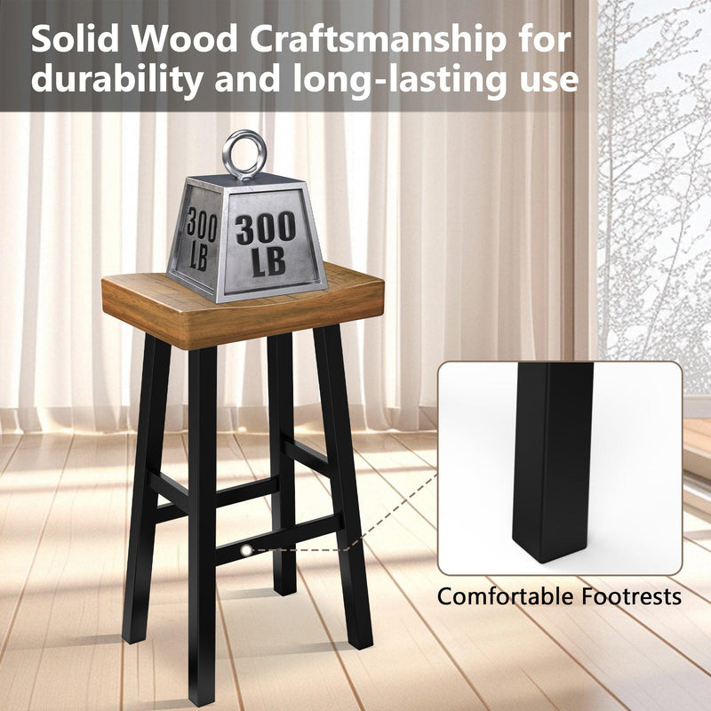 Parrot Uncle Set of 2 Farmhouse Solid Wood Bar Stools - Backless Saddle Seat Counter Height Chairs for Kitchen Island, Breakfast Nook & Home Office