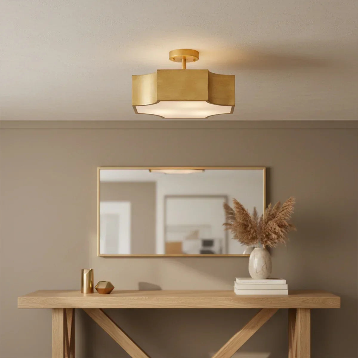 Parrot Uncle 3-Light Vintage Golden LED Semi Flush Mount Light for Entrance, Closet, Kitchen (BBW9279-3110V)