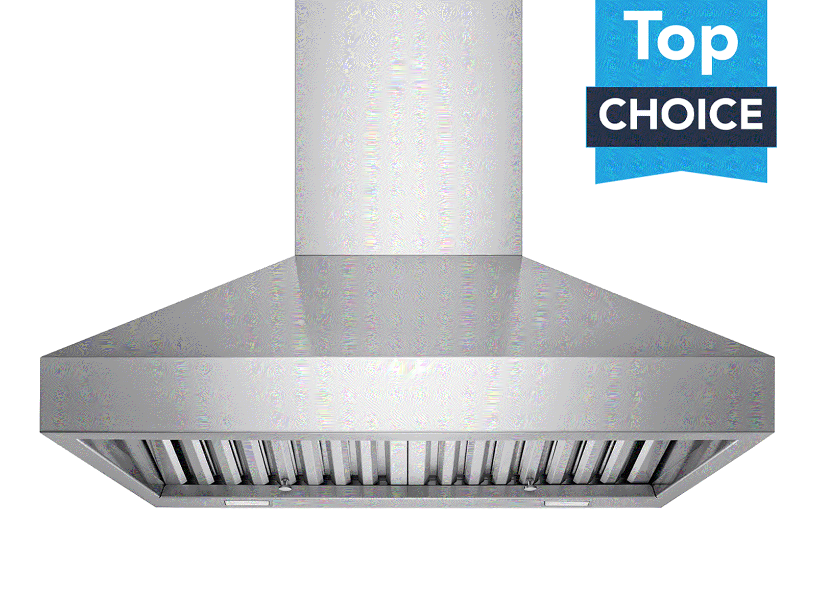 Stainless steel ducted range hood with vent grille front and chimney column