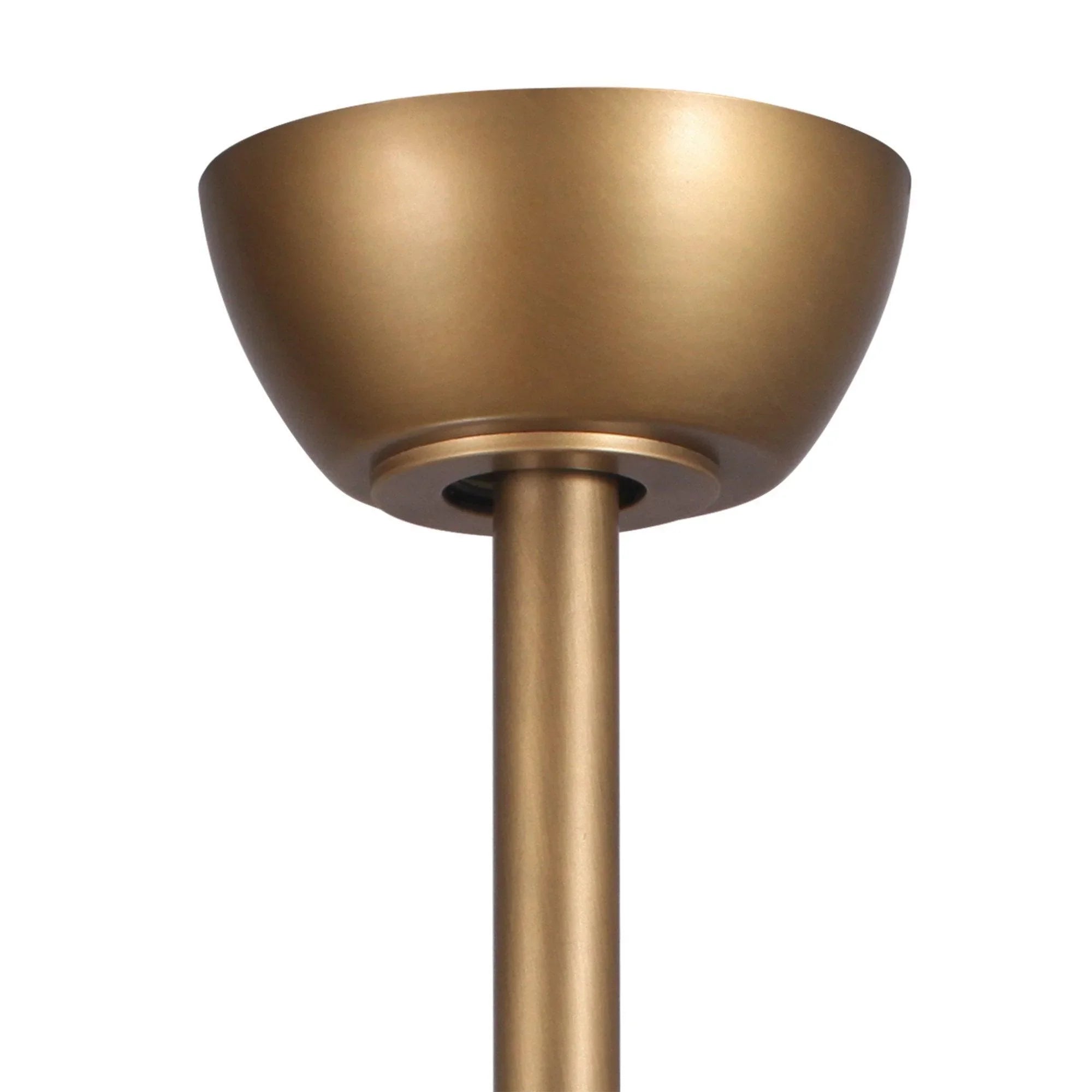 Golden ceiling fan canopy with smooth dome cover and central downrod