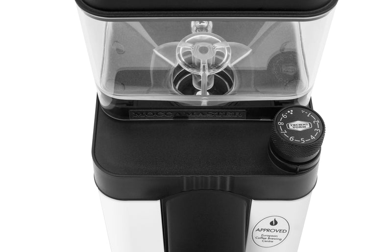 Moccamaster KM5 Burr Grinder in Matte White with 50 mm Burrs Hopper Capacity, 8.8 ounces (49522)