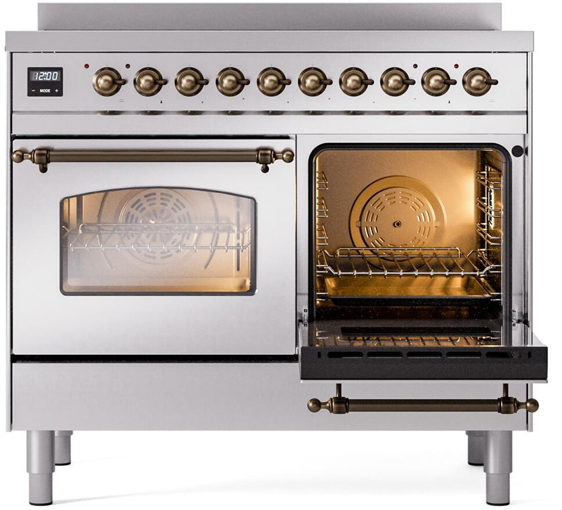 ILVE Nostalgie II 40-Inch Freestanding Electric Induction Range in Stainless Steel with Bronze Trim (UPDI406NMPSSB)