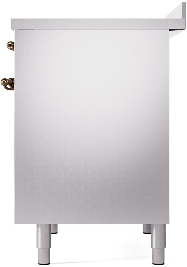 Other side panel view of a stainless freestanding induction range with bronze handle details