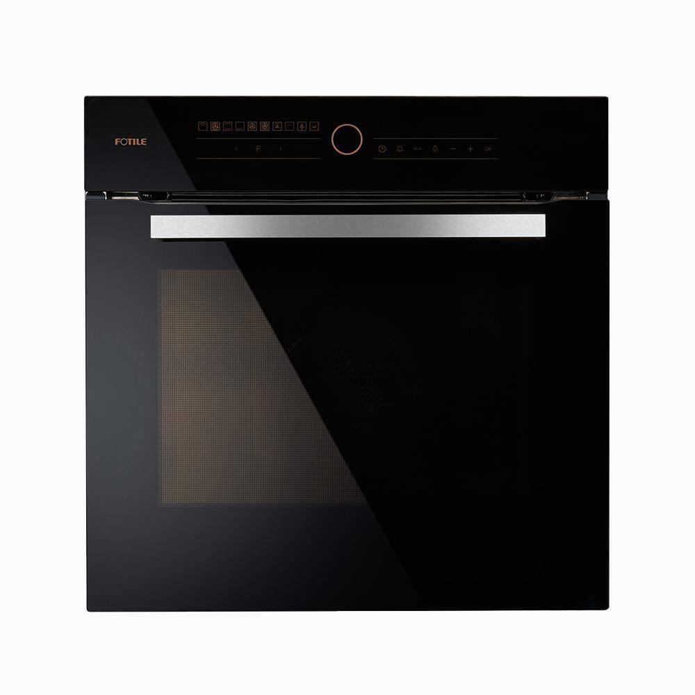 Fotile black built-in electric convection oven, glass door and top control panel.