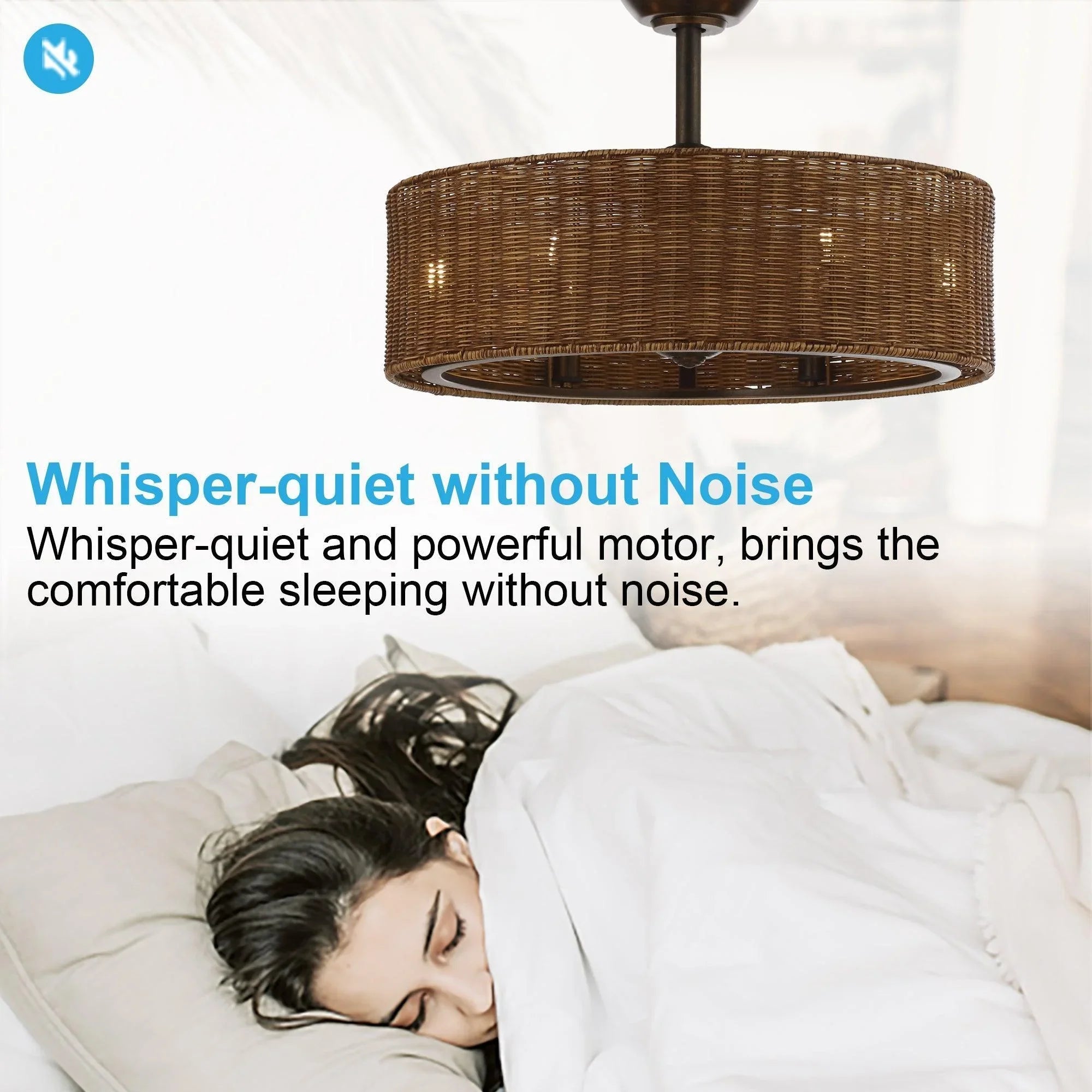 Ceiling fan with woven wicker drum shade and downrod mount